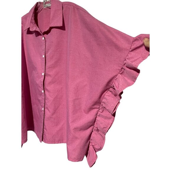 Miss Look Women's Top Blouse Button Down Blocked Ruffle Pink Size 2X - Picture 2 of 4